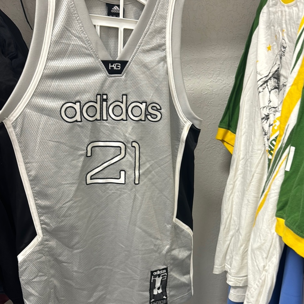 Adidas Silver and Black Basketball Jersey
